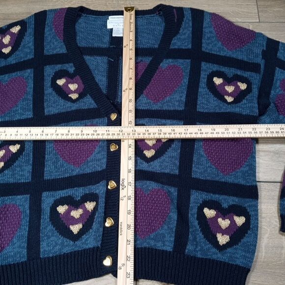 VTG Christopher & Banks Hand Embroidered Cardigan Sweater L  Hearts Gold Buttons - Picture 6 of 6